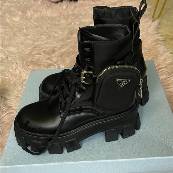 Black Leather Lug-Sole Combat Boots - Picture 3 of 7